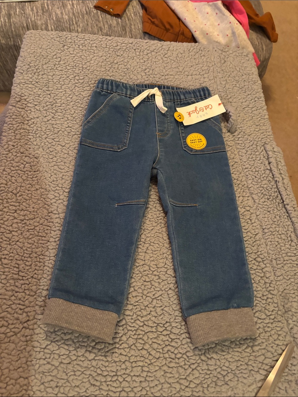 NWT Cat & Jack Blue Kids Knit-Cuff Jeans